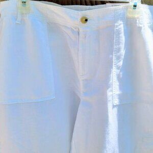 NWT Liz Claiborne Linen Blend Straight Leg Sits Below Waist Reg 14 White Cargo